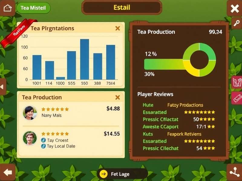 Tulsi Tea Mogul business management interface showing tea production metrics